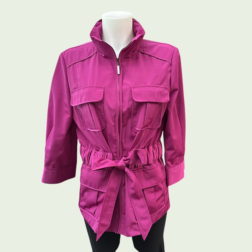 St. John - Magenta 3/4 Sleeve Full Zip Utility Jacket Coat Size 10 - Pockets